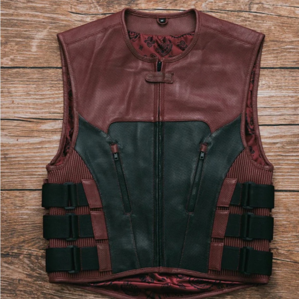HUNT CLUB MEN PAISLEY TACTICAL SWAT STYLE MOTORCYCLE BIKER LEATHER VEST
